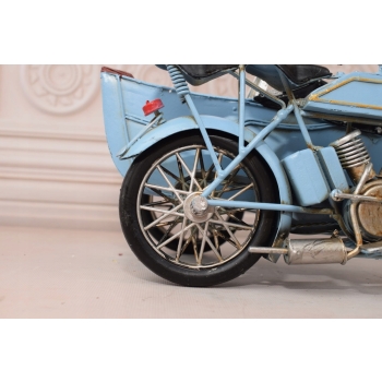 Metalowy Model Motor Motocykl z przyczepą niebieski - Model Kolekcjonerski