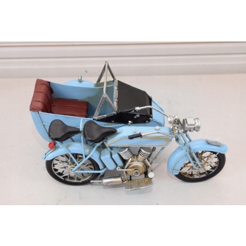 Metalowy Model Motor Motocykl z przyczepą niebieski - Model Kolekcjonerski