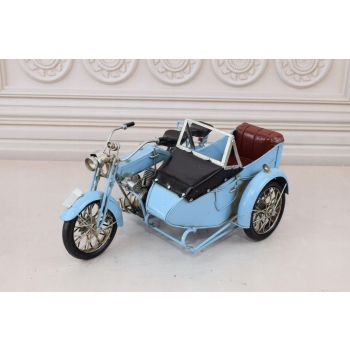 Metalowy Model Motor Motocykl z przyczepą niebieski - Model Kolekcjonerski