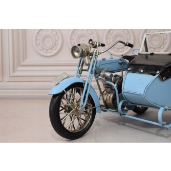 Metalowy Model Motor Motocykl z przyczepą niebieski - Model Kolekcjonerski