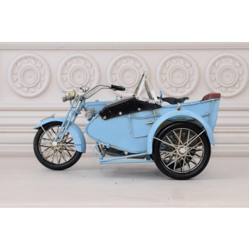 Metalowy Model Motor Motocykl z przyczepą niebieski - Model Kolekcjonerski