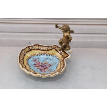 Porcelanowa Mini Patera - Mydelniczka - Porcelana + Figura z Brązu Amor