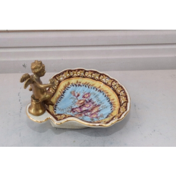 Porcelanowa Mini Patera - Mydelniczka - Porcelana + Figura z Brązu Amor