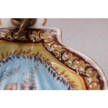 Porcelanowa Mini Patera - Mydelniczka - Porcelana + Figura z Brązu Amor