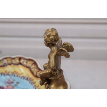Porcelanowa Mini Patera - Mydelniczka - Porcelana + Figura z Brązu Amor