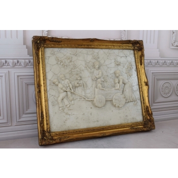 OBRAZ ZŁOTA RAMA - ALABASTER SCENA LATA 20 RODZINA - Wieś - Ozdoba