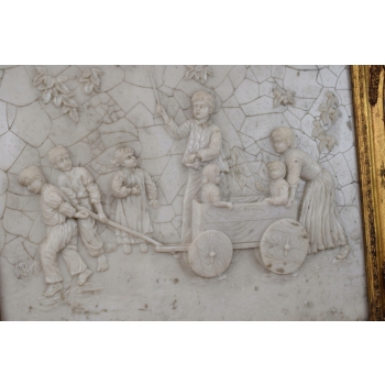 OBRAZ ZŁOTA RAMA - ALABASTER SCENA LATA 20 RODZINA - Wieś - Ozdoba