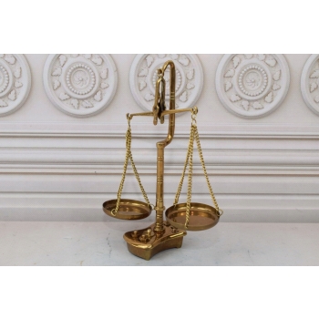 Waga Szalkowa z Mosiądzu - Mosiądz - Waga Jubilerska z Odważnikami Ozdoba