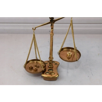 Waga Szalkowa z Mosiądzu - Mosiądz - Waga Jubilerska z Odważnikami Ozdoba