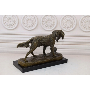 P J Mene - Pies z Kaczką w Pysku - Myśliwska - Figura Rzeźba z Brązu