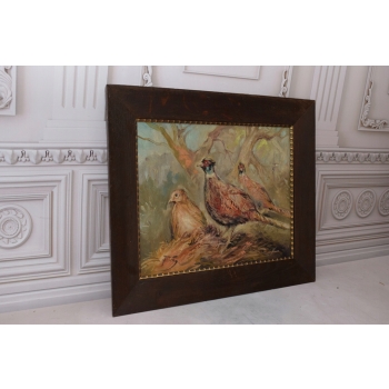 J. Fałat - Trzy Bażanty Kuropatwy - Las Natura - Stary Obraz Olejny