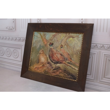 J. Fałat - Trzy Bażanty Kuropatwy - Las Natura - Stary Obraz Olejny