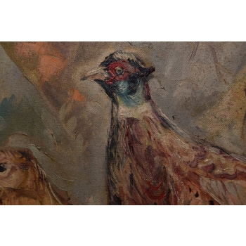 J. Fałat - Trzy Bażanty Kuropatwy - Las Natura - Stary Obraz Olejny