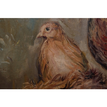 J. Fałat - Trzy Bażanty Kuropatwy - Las Natura - Stary Obraz Olejny