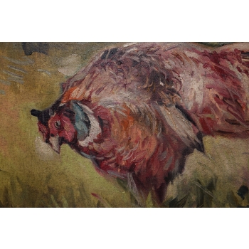 J. Fałat - Dwa Bażanty Kuropatwy - Las Natura - Stary Obraz Olejny