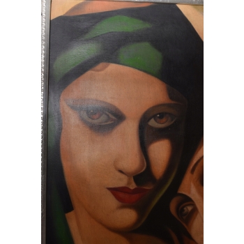TAMARA De Łempicka - Zielony Turban - Dwie Kobiety - Stary Obraz Olejny