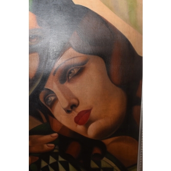 TAMARA De Łempicka - Zielony Turban - Dwie Kobiety - Stary Obraz Olejny