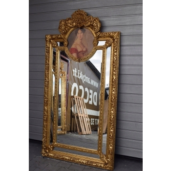 Pałacowe Złote Lustro z Francji - Piękna Rama + Obraz Portret - 215cm