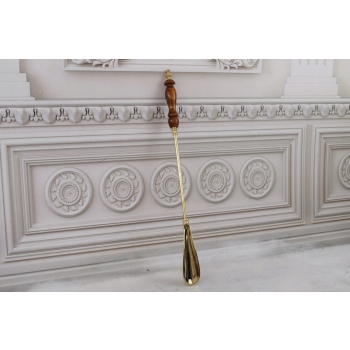 Stylowa Łyżka do Butów - Mosiądz + Drewno - Złota 48 cm