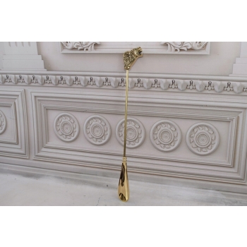 Stylowa Łyżka do Butów - Głowa Lwa - Mosiądz - Złota 48 cm