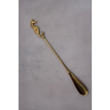 Stylowa Łyżka do Butów - Konik Morski - Mosiądz - Złota 46 cm