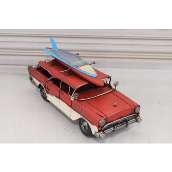 Metalowy Model Samochód - Auto z Deska Surfingowa - Czerwony Cadilac