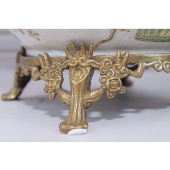 Biała Waza - Amfora Wazon - Porcelana + Brąz - Kwiaty Anioły - Sygn