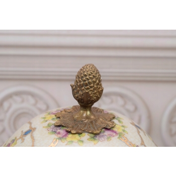 Biała Waza - Amfora Wazon - Porcelana + Brąz - Kwiaty Anioły - Sygn