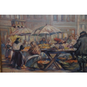E. Erb - Rynek we Lwowie - Stary Lwów - Obraz Olej na Płótnie - Unikat