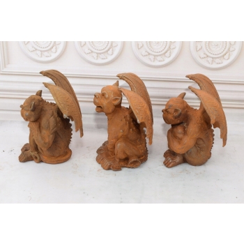 Trzy Gargulce - Gnomy Diabły - Stara Żeliwna Figura - Dekoracja Ogród