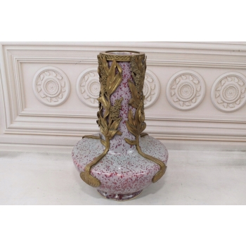 Porcelanowy Wazon Na Kwiaty - Biało Różowy - Porcelana + Brąz - Sygn