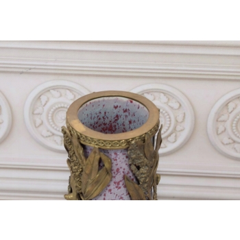 Porcelanowy Wazon Na Kwiaty - Biało Różowy - Porcelana + Brąz - Sygn