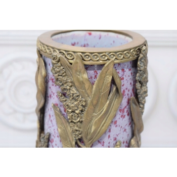 Porcelanowy Wazon Na Kwiaty - Biało Różowy - Porcelana + Brąz - Sygn