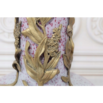 Porcelanowy Wazon Na Kwiaty - Biało Różowy - Porcelana + Brąz - Sygn