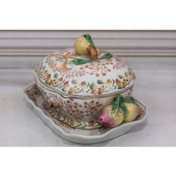 Kolorowa Szkatuła Bomboniera Na Podstawce - Misa - Porcelana - Owoce