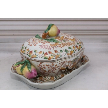 Kolorowa Szkatuła Bomboniera Na Podstawce - Misa - Porcelana - Owoce