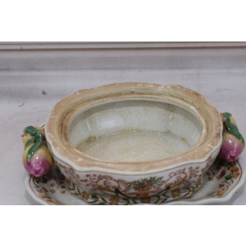 Kolorowa Szkatuła Bomboniera Na Podstawce - Misa - Porcelana - Owoce