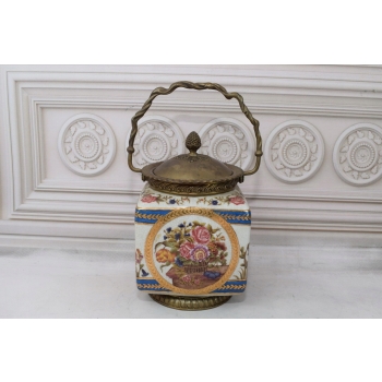 Porcelanowy Wazon Koszyczek - Amfora - Porcelana + Brąz - Kwiaty