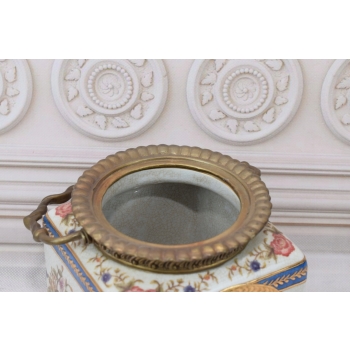 Porcelanowy Wazon Koszyczek - Amfora - Porcelana + Brąz - Kwiaty