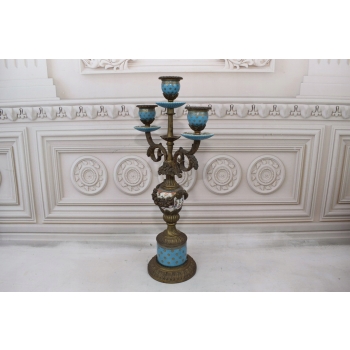 Świecznik Porcelanowy - Porcelana + Brąz - Niebieskie - Syng