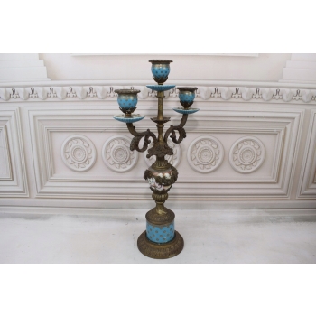 Świecznik Porcelanowy - Porcelana + Brąz - Niebieskie - Syng