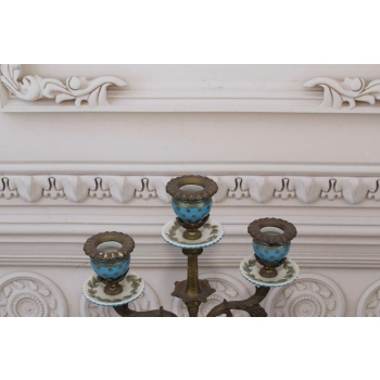 Świecznik Porcelanowy - Porcelana + Brąz - Niebieskie - Syng