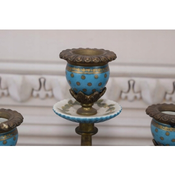 Świecznik Porcelanowy - Porcelana + Brąz - Niebieskie - Syng