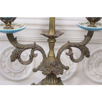 Świecznik Porcelanowy - Porcelana + Brąz - Niebieskie - Syng