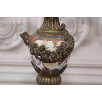 Świecznik Porcelanowy - Porcelana + Brąz - Niebieskie - Syng