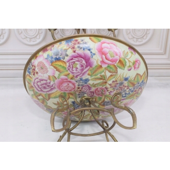 Porcelanowa Patera - Świecznik - Porcelana + Brąz - Kwiaty