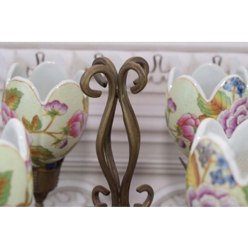 Porcelanowa Patera - Świecznik - Porcelana + Brąz - Kwiaty