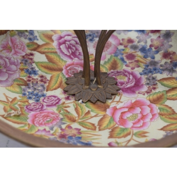 Porcelanowa Patera - Świecznik - Porcelana + Brąz - Kwiaty