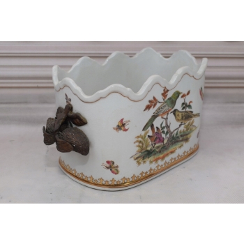 Porcelanowa Waza - Jaskółki - Amfora Wazon - Porcelana + Brąz - Biała Sygn