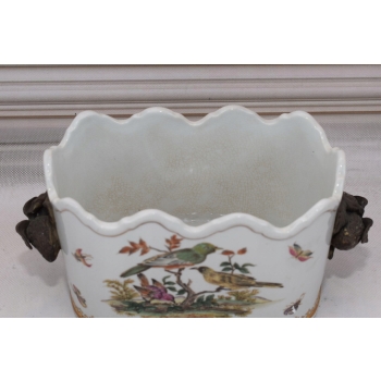 Porcelanowa Waza - Jaskółki - Amfora Wazon - Porcelana + Brąz - Biała Sygn